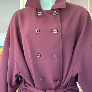 Genny SZ 10 US 44 Italian Women's Wool Coat pants set Tie Waist Made In Italy